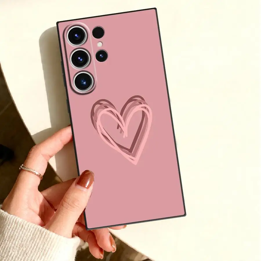Case for Samsung Galaxy S26 Ultra S23 S25 FE S22 S26+ S25+ S21 S24 Plus Note 20 S20 S10 Phone Cover Black Line Heart