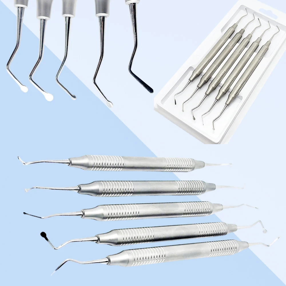 5-teiliges Zahnfleisch-Retraktionsschnur-Packer, gezahnter Picker, runder Spitzenspreizer für Krone, Abdruck, Platzierungswerkzeug-Set