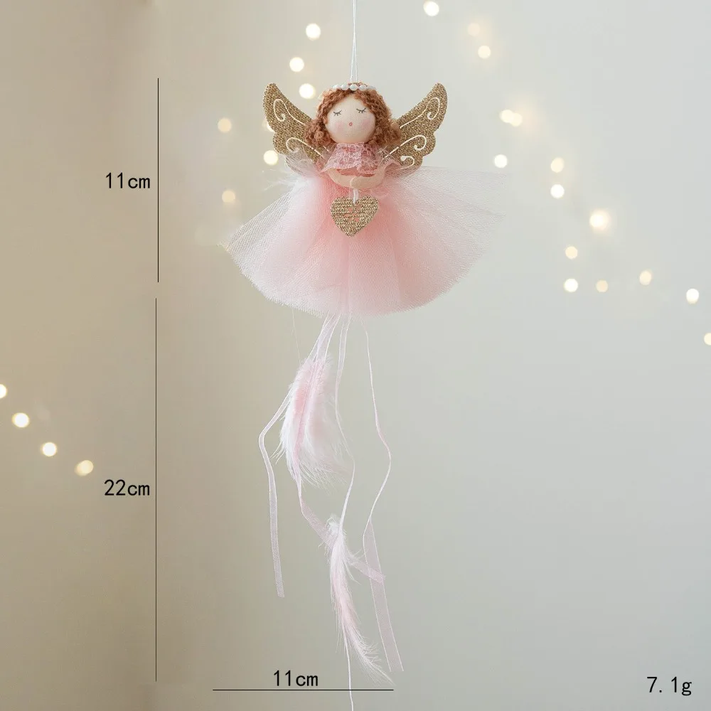 

Cute Pink White Christmas Hanging Decorations Mesh skirt Feather Xmas Tree Ornaments Hanging Pendants Party Supplies