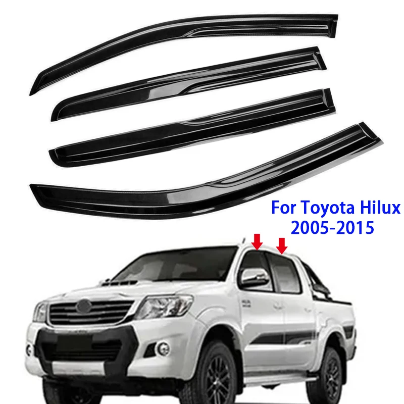 4pcs/set Car Side Window Deflectors Black Car Exterior Weather Shield for Toyota Hilux 2005-2015