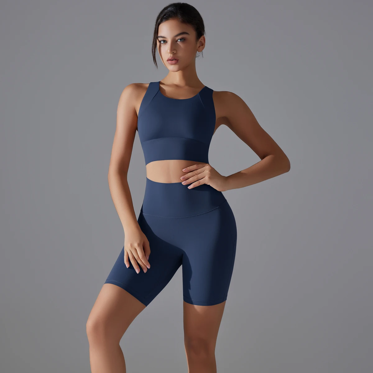 Yoga Suit Sports Set Gym Sports Crop Tops Solid Color Nylon Yoga Bra  Running Cycling Sports Gym Workout Yoga Shorts