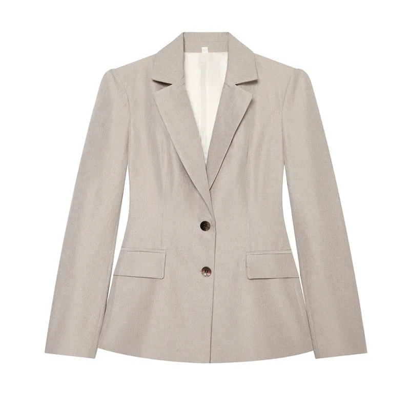 NINE ZAR Women's Mixed Fiber Pleated Suit Jacket Straight Leg Pants Fashionable Two-Piece Set High Waist Long Sleeve
