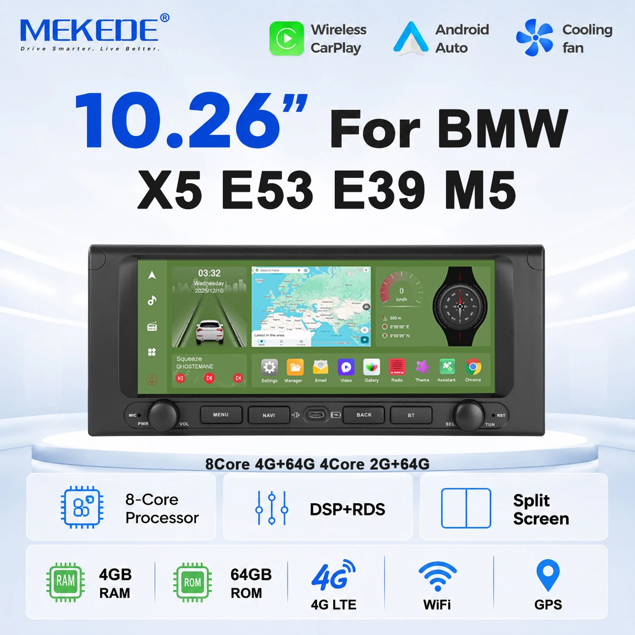 MEKEDE für BMW X5 E53 5er Serie E39 M5 1996-2007 Android Auto Autoradio Multimedia Stereo GPS-Navigation Headunit Carplay Intelligente Systeme 10,26 Zoll 1600*600 HD-Bildschirm Haupteinheit