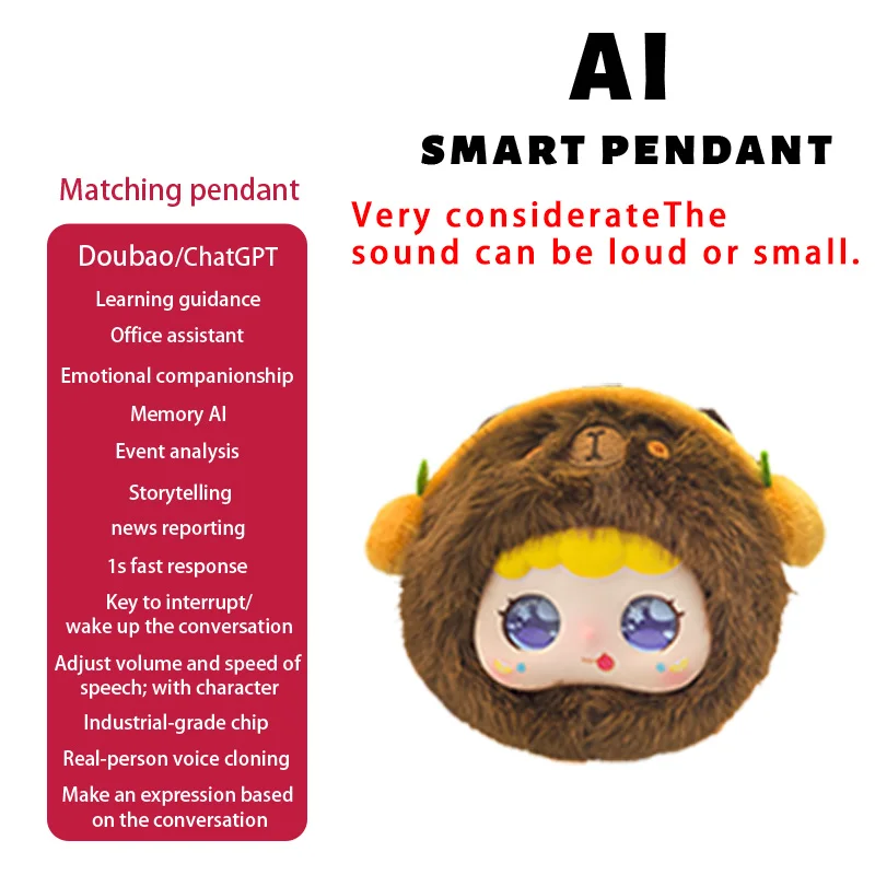 El juguete de peluche inteligente AI presenta control de voz inteligente y ojos LED, una aplicación para niños/adultos, compañeros interactivos.