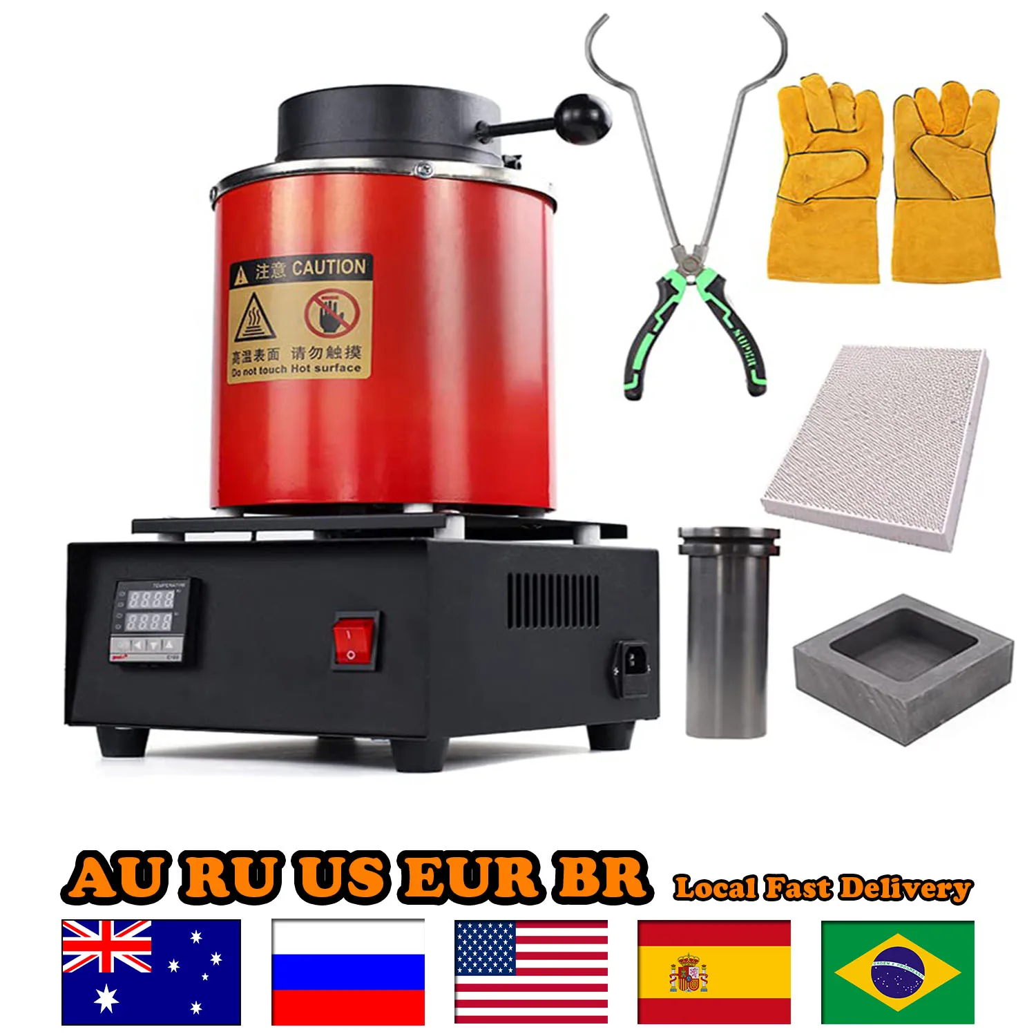 3KG Gold Melting Furnace,1400W 2000F Digital Electric Melting Furnace with Crucible & FireBrick & 500g Graphite Ingot Mold