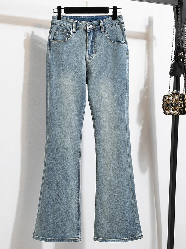 

plus Size Women's Casual High Waist Slimming Bell Bottom Jeans Spring Fashionable Student Leisure Trousers for plus Size Women