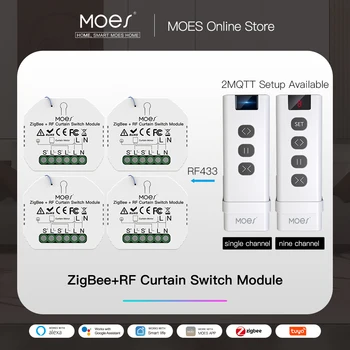 Moes Zigbee Smart RF433 Gordijn Switch Module Voor Gemotoriseerde Rolluik Jaloezieën Motor 2Mqtt Smart Leven App Alexa Google thuis