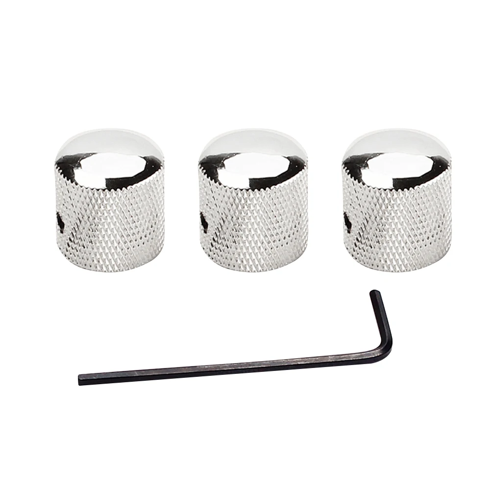 

3Pcs Guitar Control Knob Silver Dome Replacement for Volume Tone Bass Amp Electric Guitar Shaft Dome Control Knob