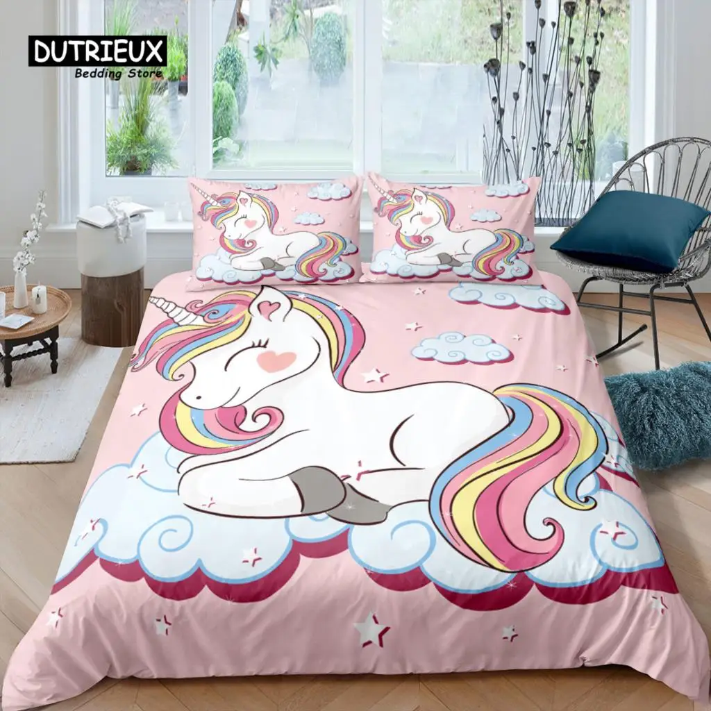 

Home Living Luxury 3D Pink Unicorn Bedding Set Kids Duvet Cover Pillowcase Cartoon Bedding Set Queen and King EU/US/AU/UK Size