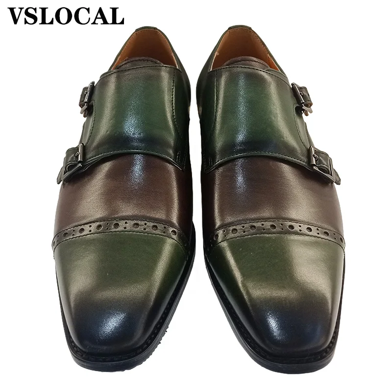 

2025 Luxury Designer Men's Monk Shoes Buckle Strap Loafers Casual Men Dress Shoes Cap toe Genuine Leather Shoes For Man