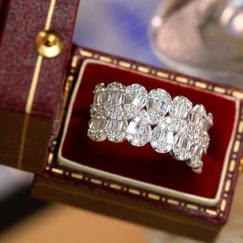 Aazuo Luxury Jewelry  18K Solid White Gold Real Diamond 1.05ct High Quality Lace Line Ring Gift For Woman Advanced Banquet AU750