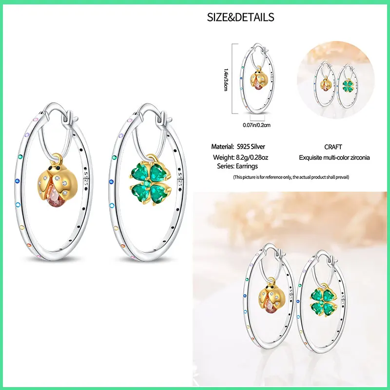 100% 925 Sterling Silver Butterfly Bee Ladybug Fireflies Dragonflies Earrings For Women Fashion Birthday Party Jewelry Gifts