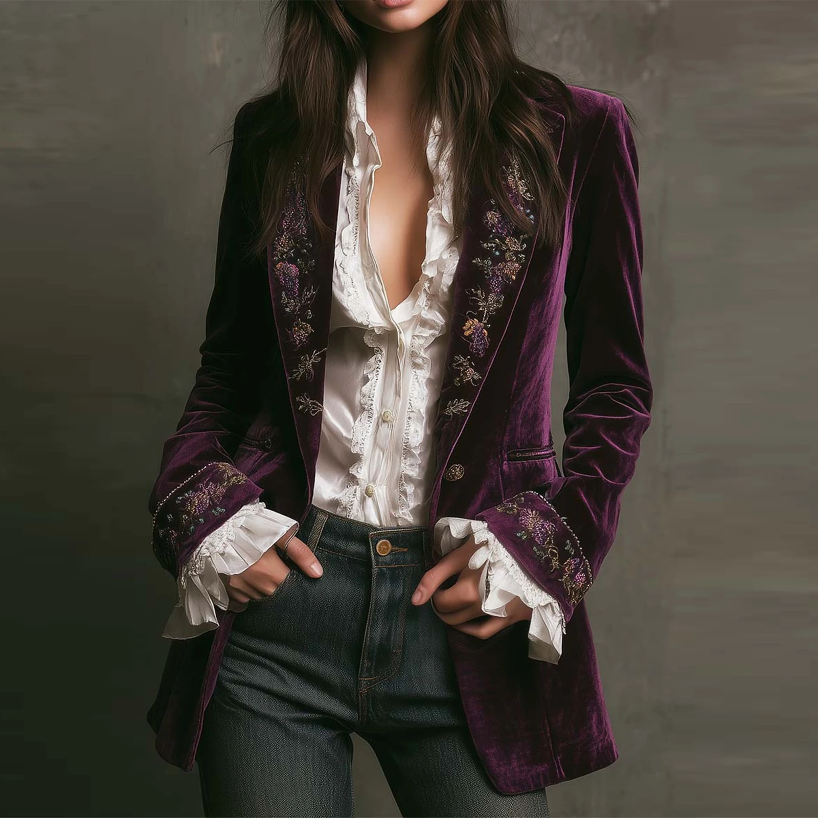 

Gold Velvet Retro Long Sleeved Jacket Open Top Casual Cardigan Mid Length Jacket Winter Women'S Cardigan Jacket