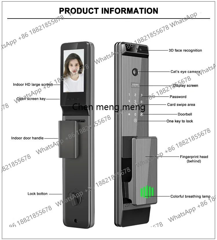 Glomarket Tuya Wifi Door Lock 3D Face Fingerprint Video Intercom Cat Eye Security Automatic Digital Smart Lock