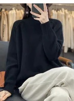 Women's High-Necked Cashmere Sweater 100% Soft Wool Thickened Lazy Raglan Sweater with Slit for Autumn Winter Comfortable Waxy W - Image 4
