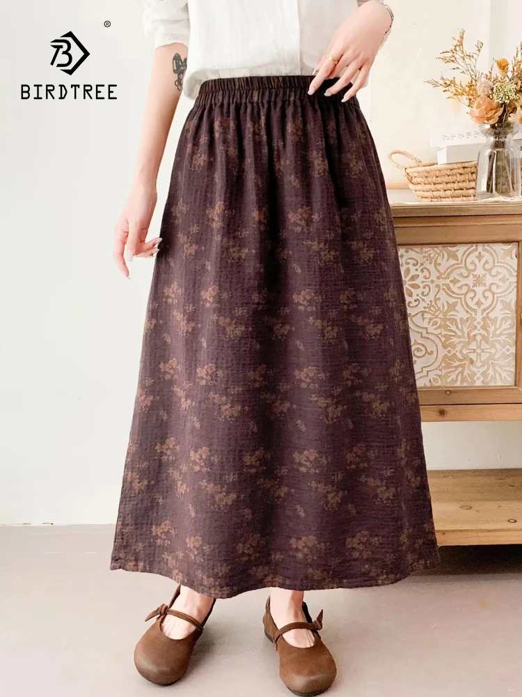 

Новинка 2025, осенняя хлопково-льняная юбка, женская эластичная талия с цветочным принтом, повседневная свободная юбка трапециевидной формы в стиле ретро во французском стиле Mori Girl B5O639CC