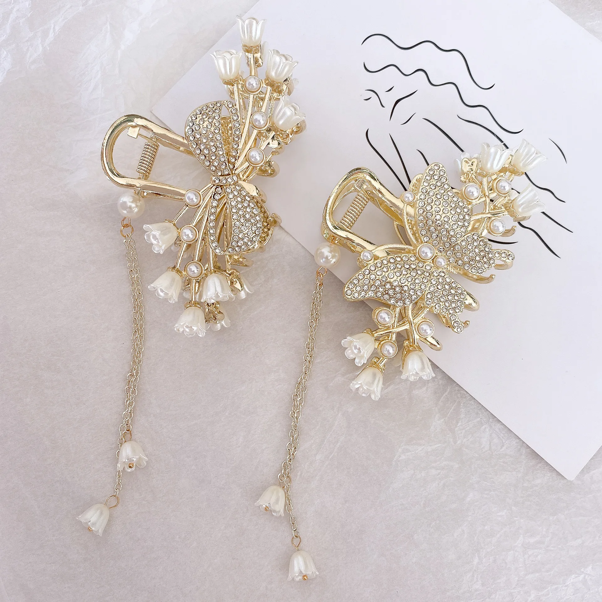 New flower butterfly tassel hairpin, delicate grab clip, large women\'s shark clip hairpin headdress