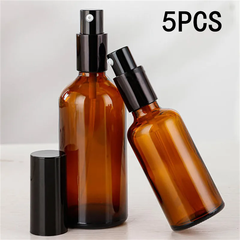 1/2/5 Uds. Botella pulverizadora de color ámbar de 30/50/100ML, botella de vidrio recargable para viaje, botella de perfume, botella atomizadora, botella de aceite esencial