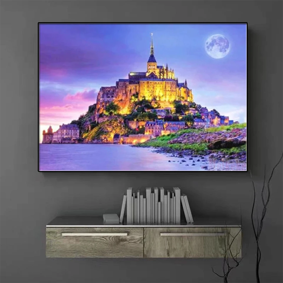 5D Full Diamond Painting Mont Saint Michel DIY Diamond Embroidery Cross Stitch Rhinestone Mosaic Manual Art Home Decor Gift