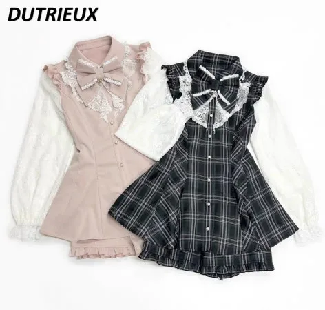 

Japanese Mine Series Mass-Produced Slimming Bow Lace Shirt Shorts Culottes Two Piece Set Sweet Girls Lolita Outfit Shorts Set