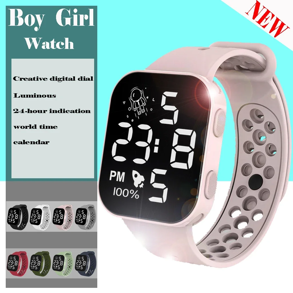 Sports Digital Watch For Boys Girls Watches Pink Cute Pattern Easy Reading Waterproof Aged 3-10 Kids Led Electronic Wrist watch