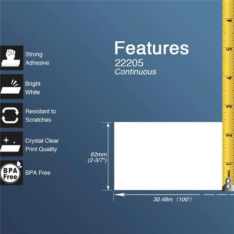 Daily Sale 5 Roll Compatible For Brother DK22205 62Mm X 30.48M Continuous White Length Paper Tape Labels With Refillable Cartrid