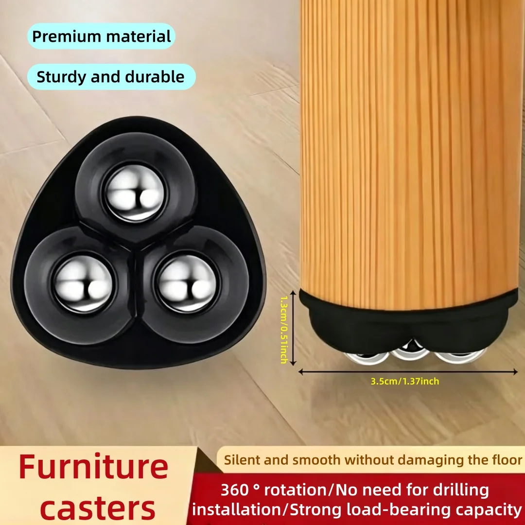 Self adhesive casters, stainless steel universal pulley with 360 degree rotation, used for storage boxes and trash cans，Black