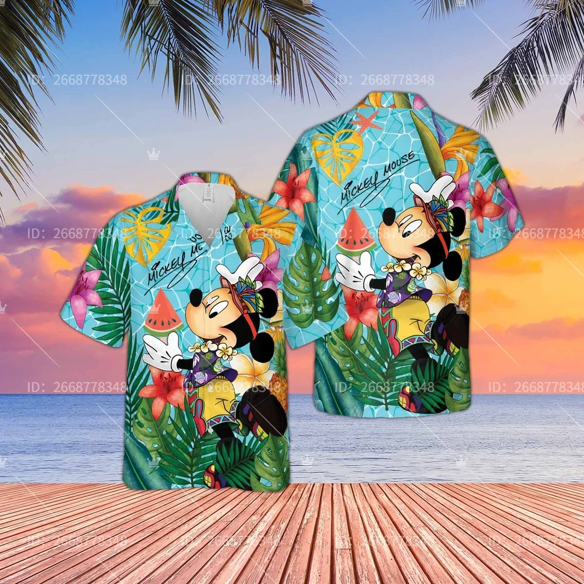 Chemise hawaïenne Disney tureMouse pour hommes, chemise de vacances décontractée, chemise à manches courtes, mode vintage, chemise hawaïenne Disney