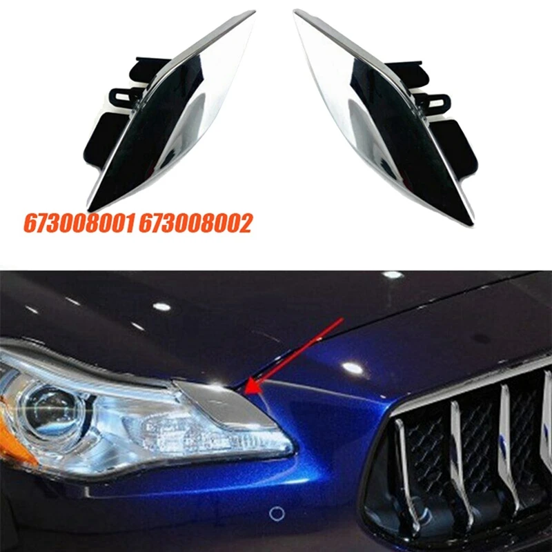 1Pair Front Headlight Washer Nozzle Cover 673008001 673008002 For Maserati Quattroporte 2014-2017 Headlight Cap Plate Parts