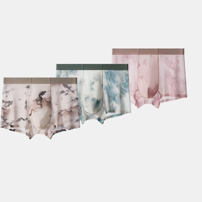 BOWEYLUN Summer Ancient Style Mesh Ice Silk Men's Underwear Cool and Breathable Boxer Shorts for Men