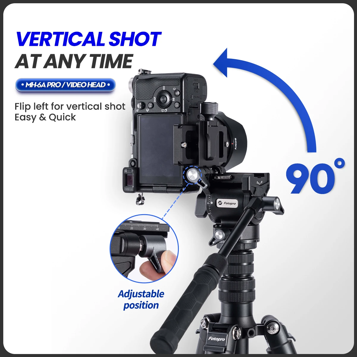 Fotopro Video Fluid Head Pan Tilt Tripod Head with Vertical Horizontal Shooting QR Plate Max Load 5kg for Camcorders DSLR Camera