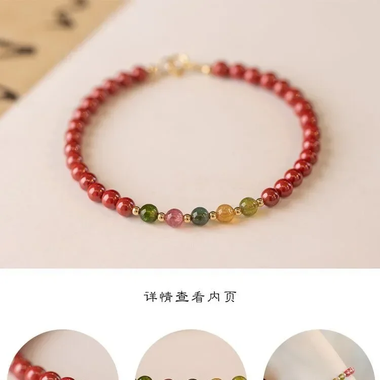 UMQ Natural Fine Cinnabar Bracelet, Very Fine Bracelet for the Year of Birth Tourmaline Happy New Gift Artistic