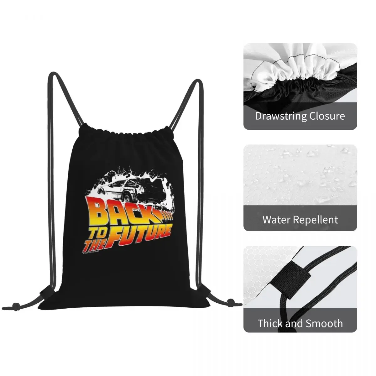 Back To The Future - DeLorean White Stencil Fan Art Backpacks Portable Drawstring Bundle Pocket Shoes Bag Book Bags for Man view 5
