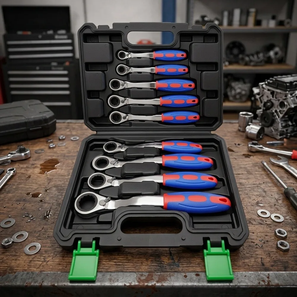 Ratchet Wrench for kit Including Nine Pieces with Marked Sizes for Reliable Selection During Maintenance Operations