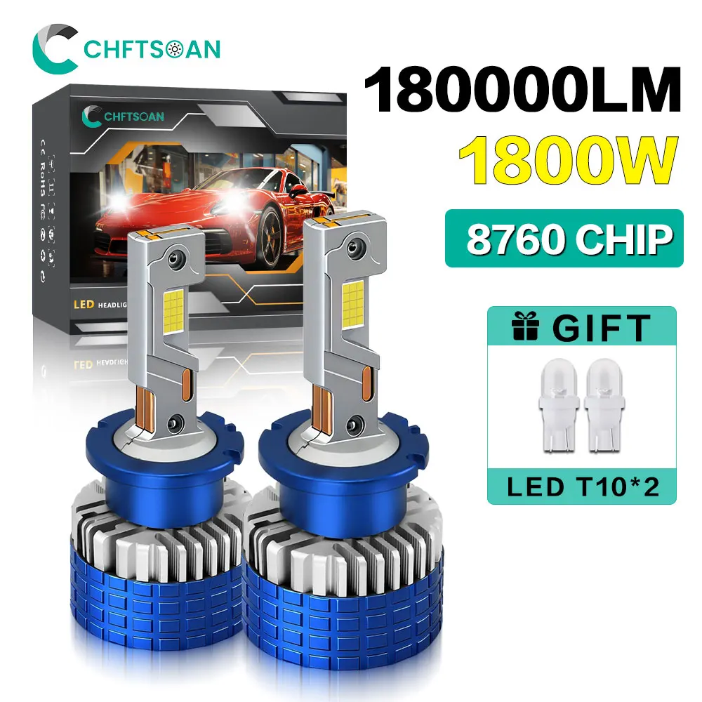 

Chftsoan LED D Series Фара 4 Медная трубка Canbus Фара 1800 Вт 180000LM Высокая мощность D1S D2S D3S D4S Автоматическая фара 6000K 12V