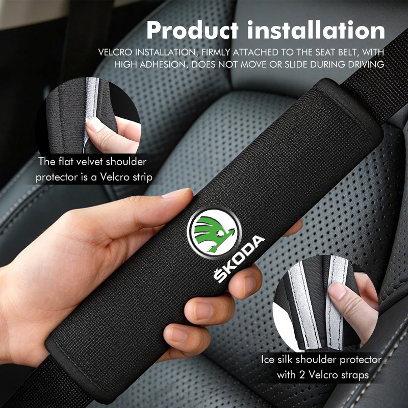 Adjustable Car Seatbelt Cover Seat Belt Anti-slip Pad For Skoda Rapid Octavia Derivative Enyaq-iV VisionS Yeti Scala