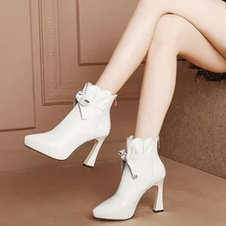 Elegant Shoes Women Super High Thin Heel Pointed Toe butterfly-knot spring and autumnOutside Warm Office Ankle Boots
