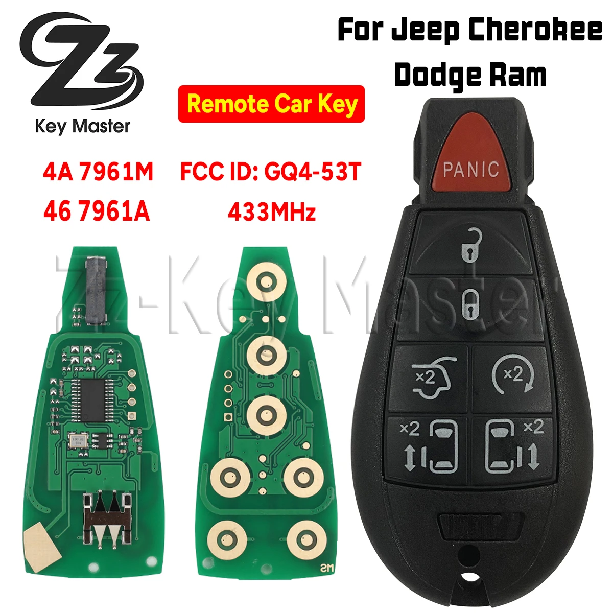 Zz Key Master  GQ4-53T 4A 7961M 46 7961A 433Mhz  Car Remote Key For Jeep Cherokee Sport KL Dodge RAM Chrysler