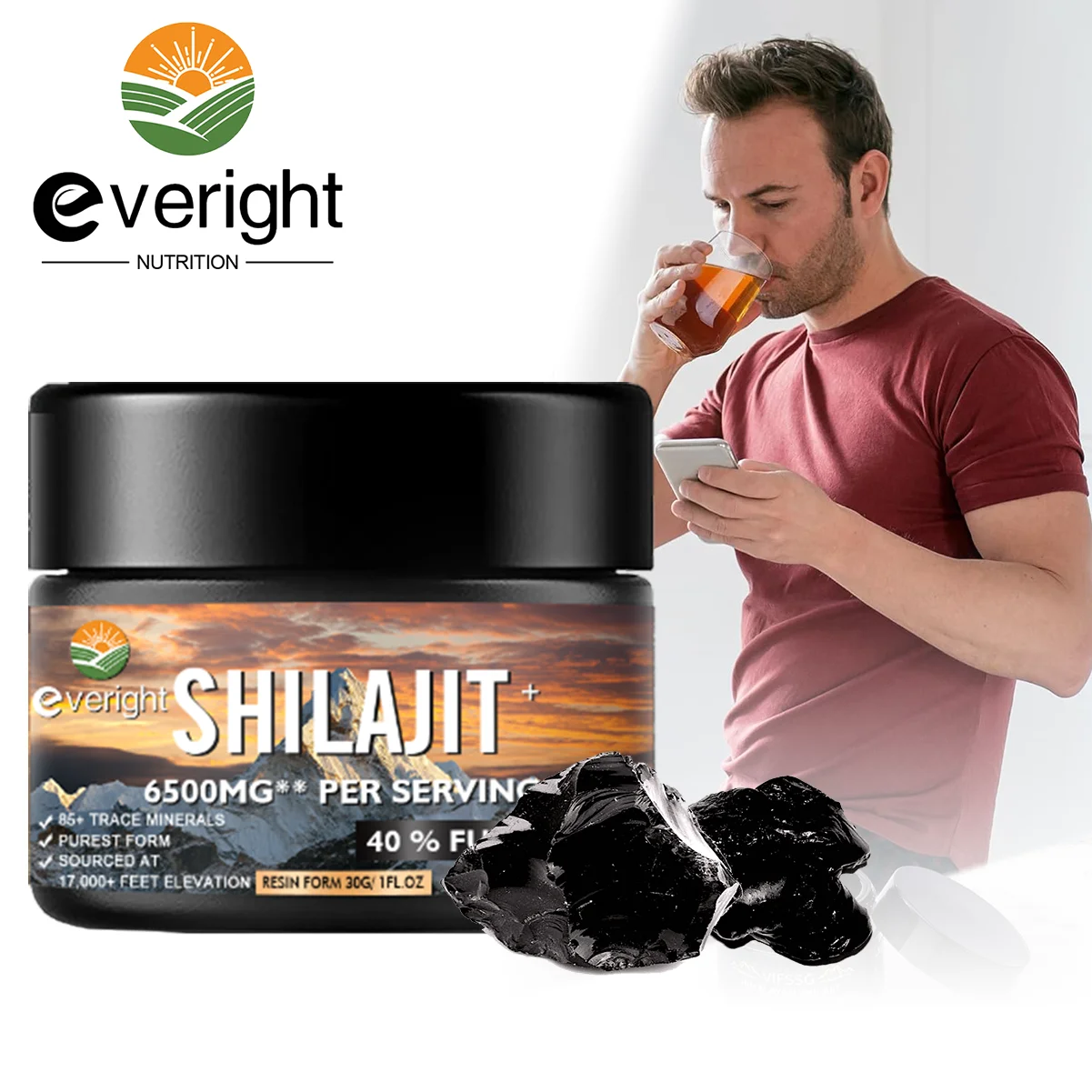 Shilajit Resin 6500mg Organic Pure Himalayan for Boost Energy, Help Metabolism, Immune System Support with 85+ Trace Minerals