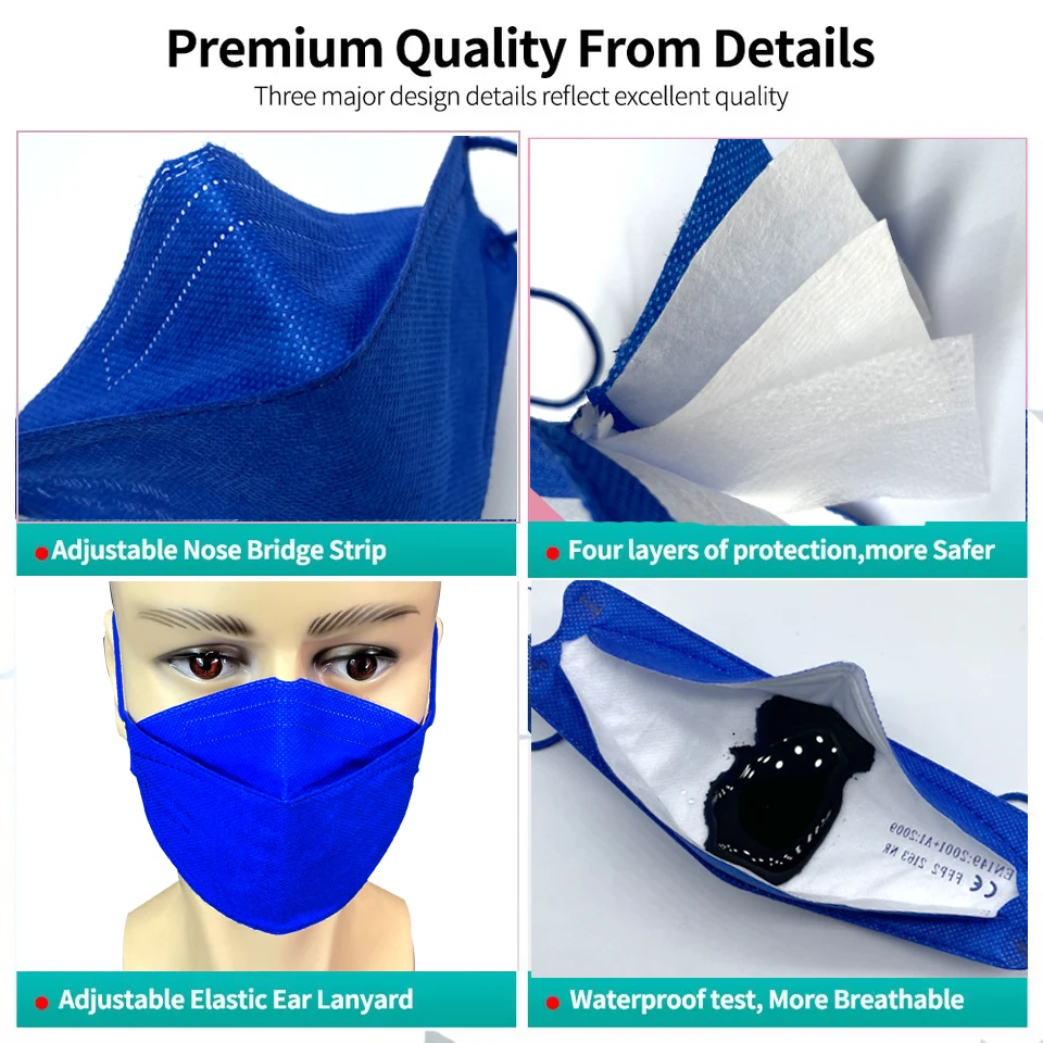 20-200Pcs 4 Layers Colors FFP2 MASK Adult Black Fabric Mascarillas Approved Mouth Face FPP2 Mask 95% Filter Respirator FFP2 Mask