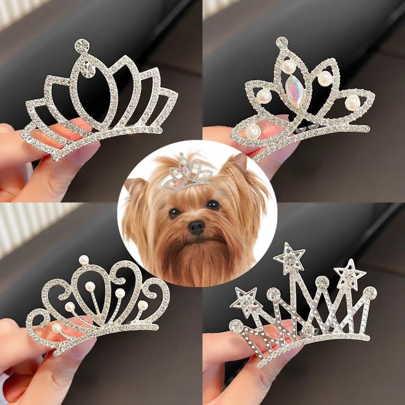 Koruna luky zvířátko haircomb broušené sklo zvířátko pes vlasy klipů pro štěně psů kocour yorkie teddy vlasy grooming zvířátko vlasy příslušenství