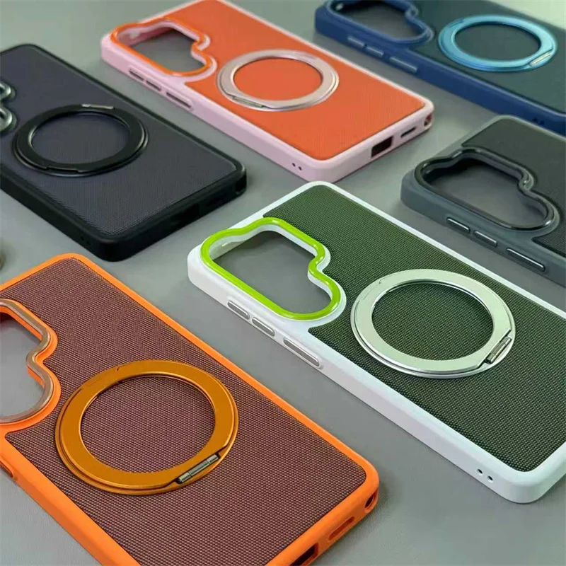 

Luxury Business Cloth Texture for Magsfae Case for Samsung Galaxy S26 Ultra Plus 360 ° Rotating Stand Charging Protective Cover