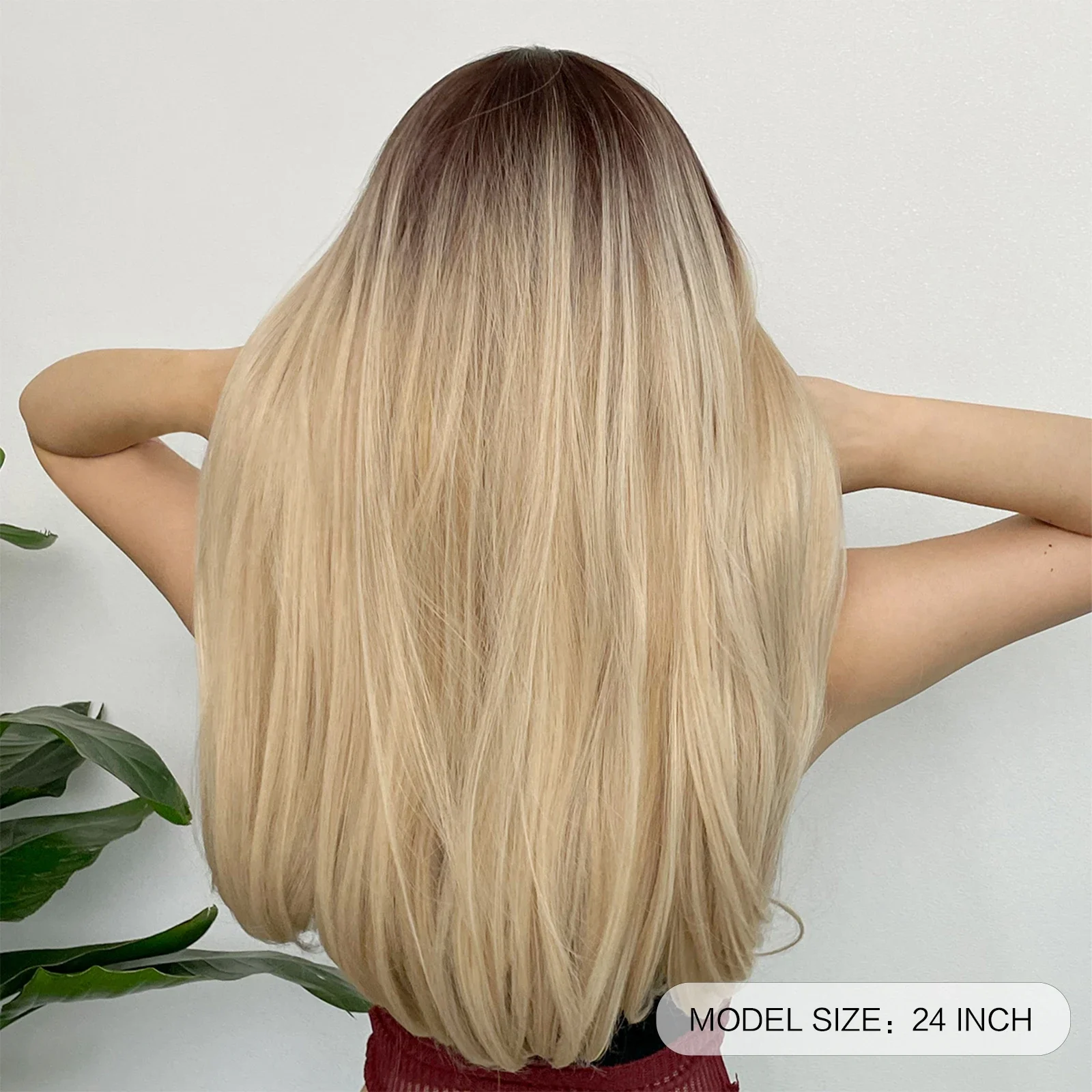 Ombre braun platin blond synthetische Pony lange gerade Natur haar Frauen Cosplay hitze beständige Perücken