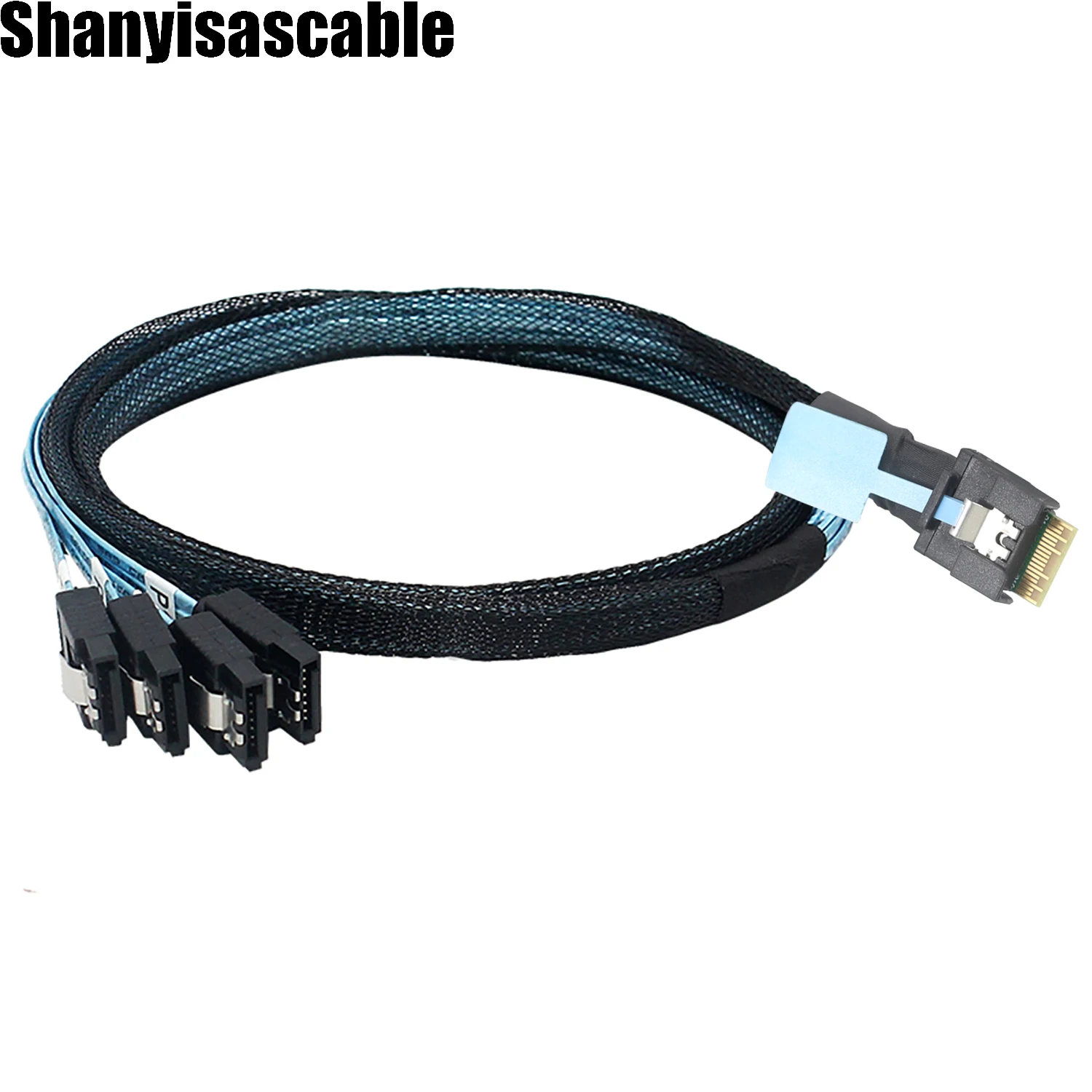1m PCIE Slimline SAS SFF-8654 4I 38P Anti-deflection belt pull to 4X SATA male for SSD High-speed Server Cable