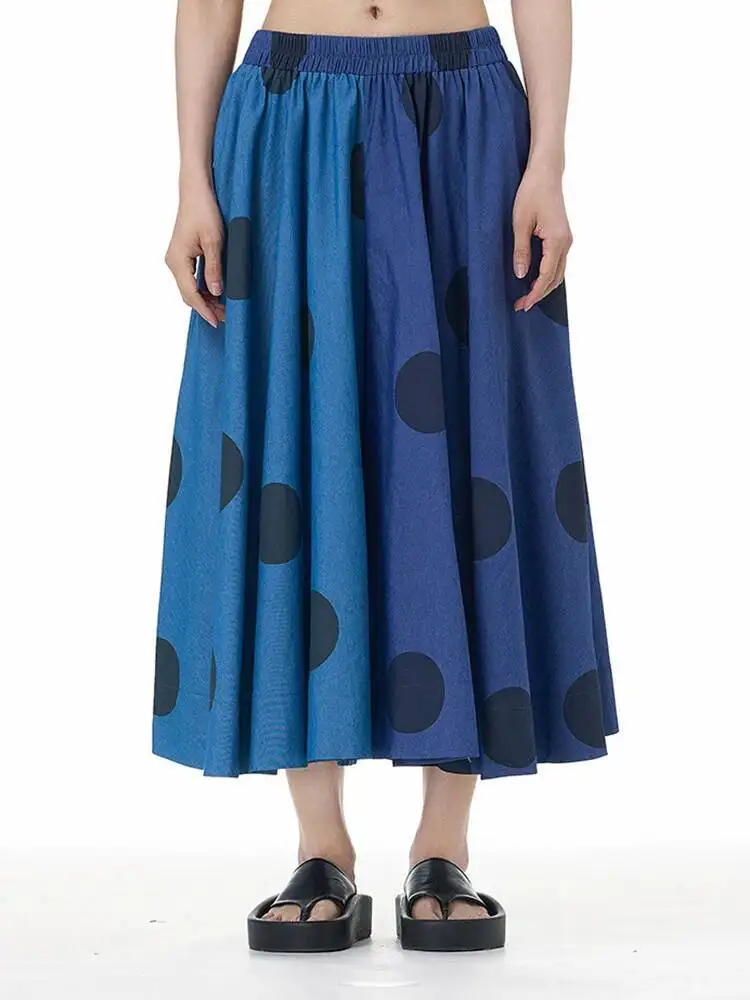 Pantalon en Denim imprimé à pois bleus, taille haute élastique, jambes larges, nouveau pantalon pour femmes, mode printemps automne