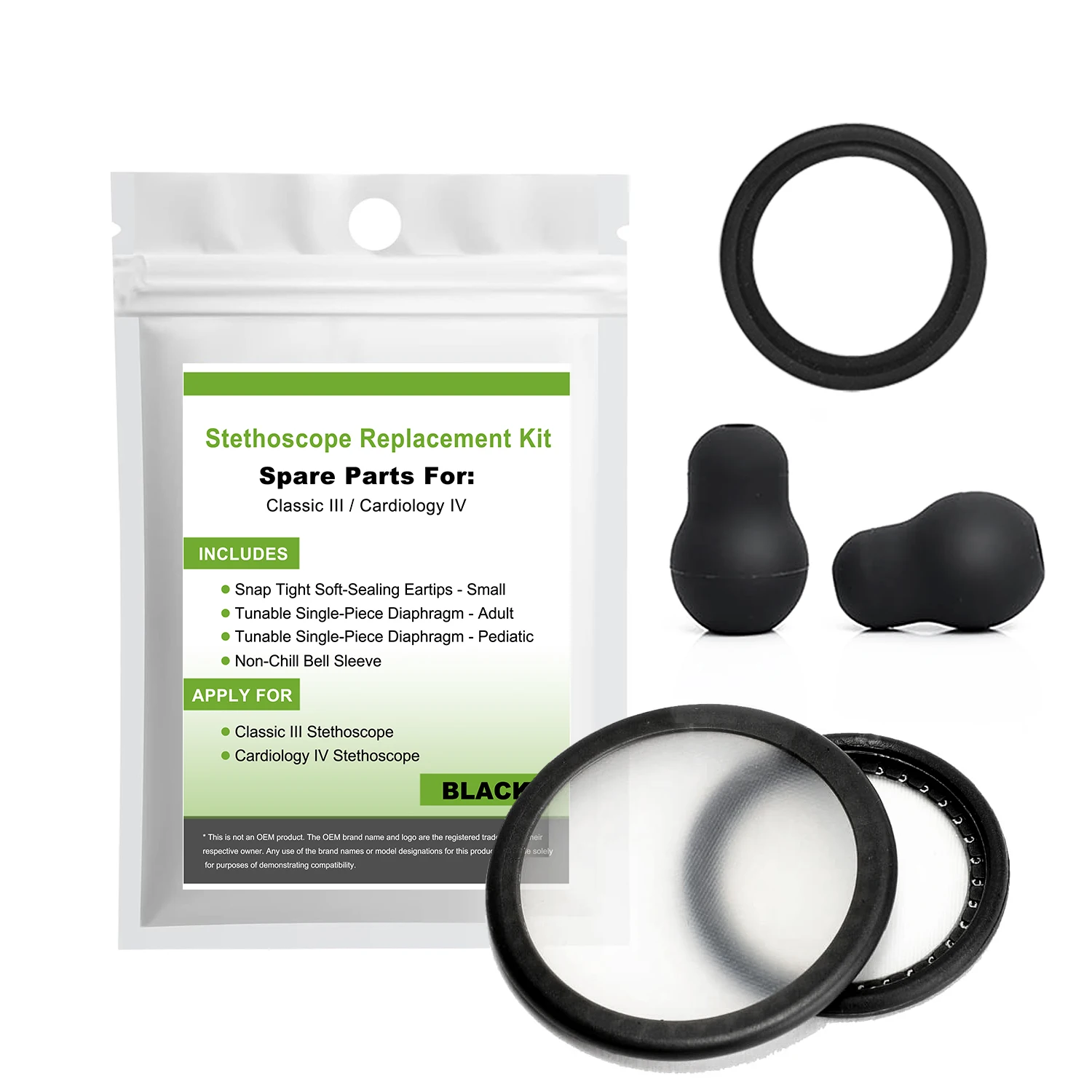 

Tunable Stethoscope Spare Parts Replacement Eartips Diaphragm Rim Assembly Set Fit for Littmann Classic III Cardiology IV Black