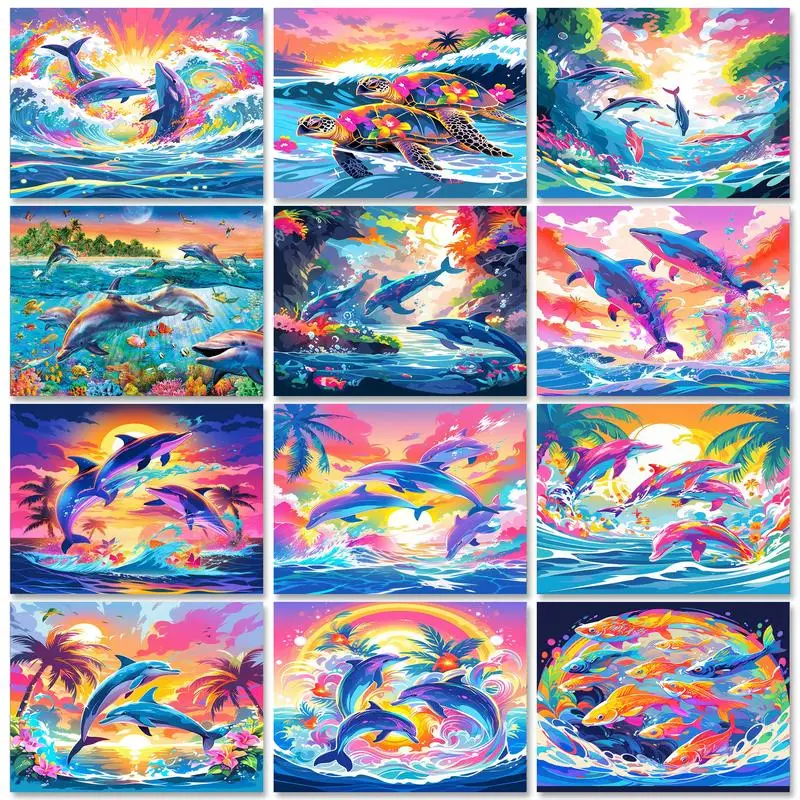 

GATYZTORY Modern Painting By Numbers Picture Drawing Canvas Painting Rainbow Dolphin Coloring By Number Home Decors For Kids