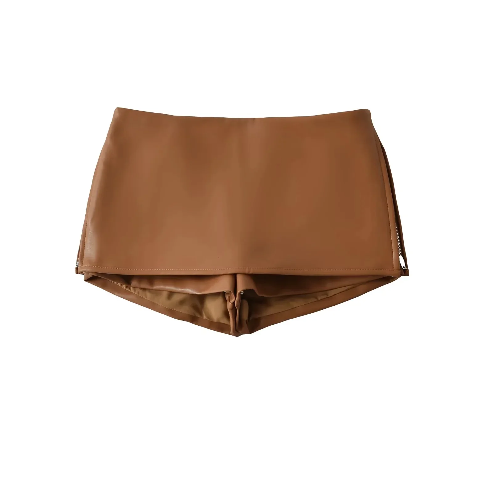 Retro Amerykańska Spódnica z Niskim Stanem z PU Skóry Damska Spódnica w Kształcie Litery A z Podwójnym Zamkiem Błyskawicznym na Wczesną Jesień Modna i Wszechstronna