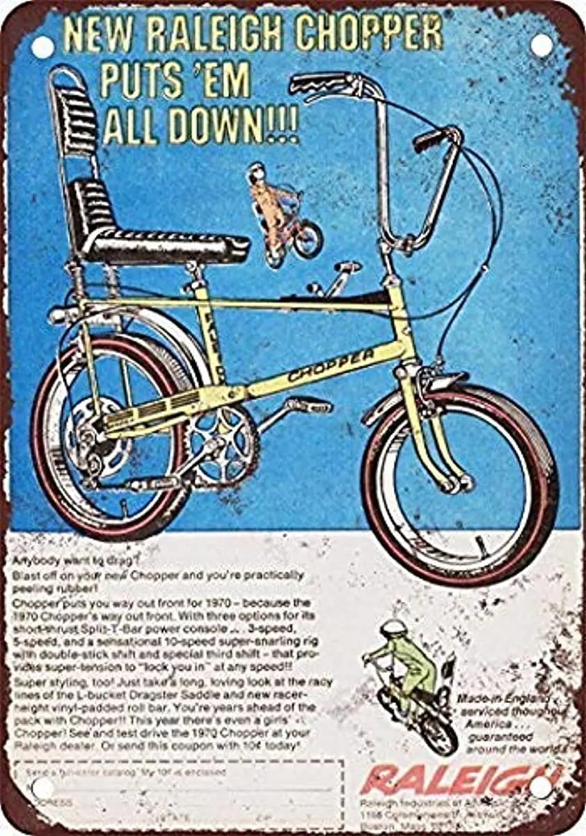 1p,Great  Aluminum Metal Sign 1970 Raleigh Chopper Bicycle Vintage Look 8x12 Inch