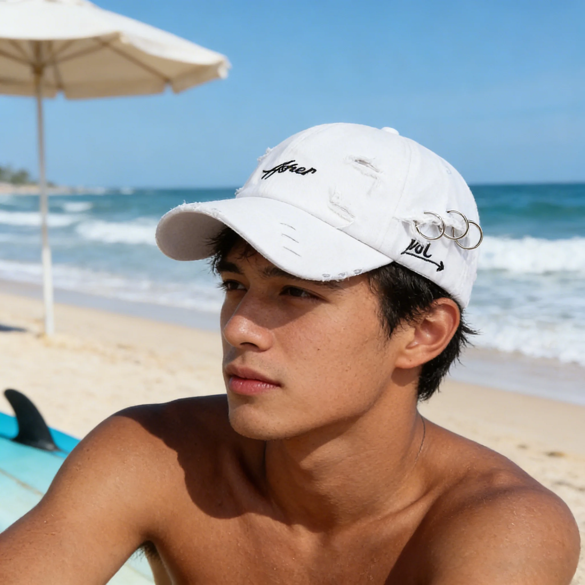 Distressed Baseball Cap with Metal Rings Vintage Washed Cotton Dad Hat Letter Embroidery Hip Hop Sun Hat for Women Men